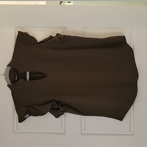Olive Green Tailored Top w/ Flowy Cap Sleeves, V-cutout at Neckline, Size Medium